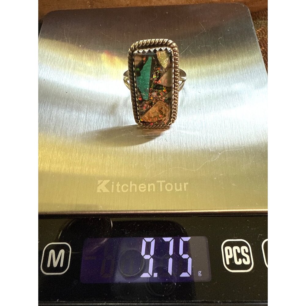 Sterling Silver Rectangular Monarch Opal Ring Siz… - image 5